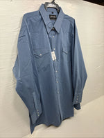 New Men’s White Horse Blue Long Sleeve Pearl Snap 2XL H-26