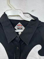 New Women’s Cumberland Black White Short Sleeve Button Up Medium YY-81