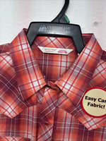 New Women’s Cumberland Pink orange Plaid Long Sleeve Pearl Snap XL GG-61