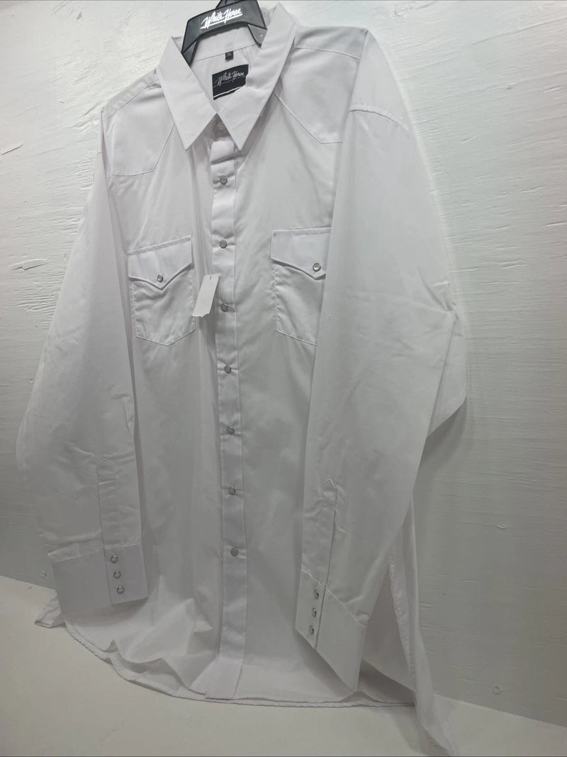 New Men’s White Horse White Long Sleeve Pearl Snap 3XL E-17