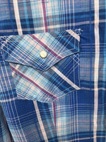New Women’s Cumberland Blue Purple Plaid Long Sleeve Pearl Snap XL GG-81