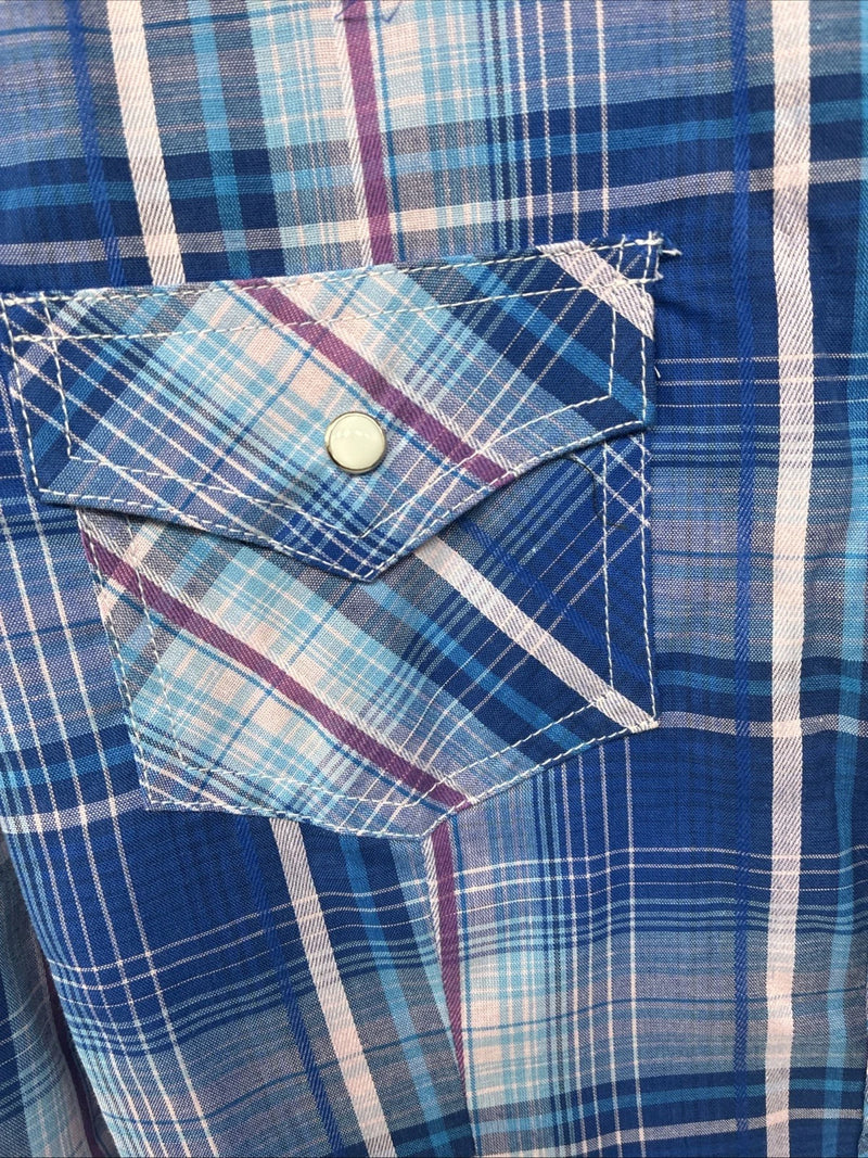 New Women’s Cumberland Blue Purple Plaid Long Sleeve Pearl Snap XL GG-81