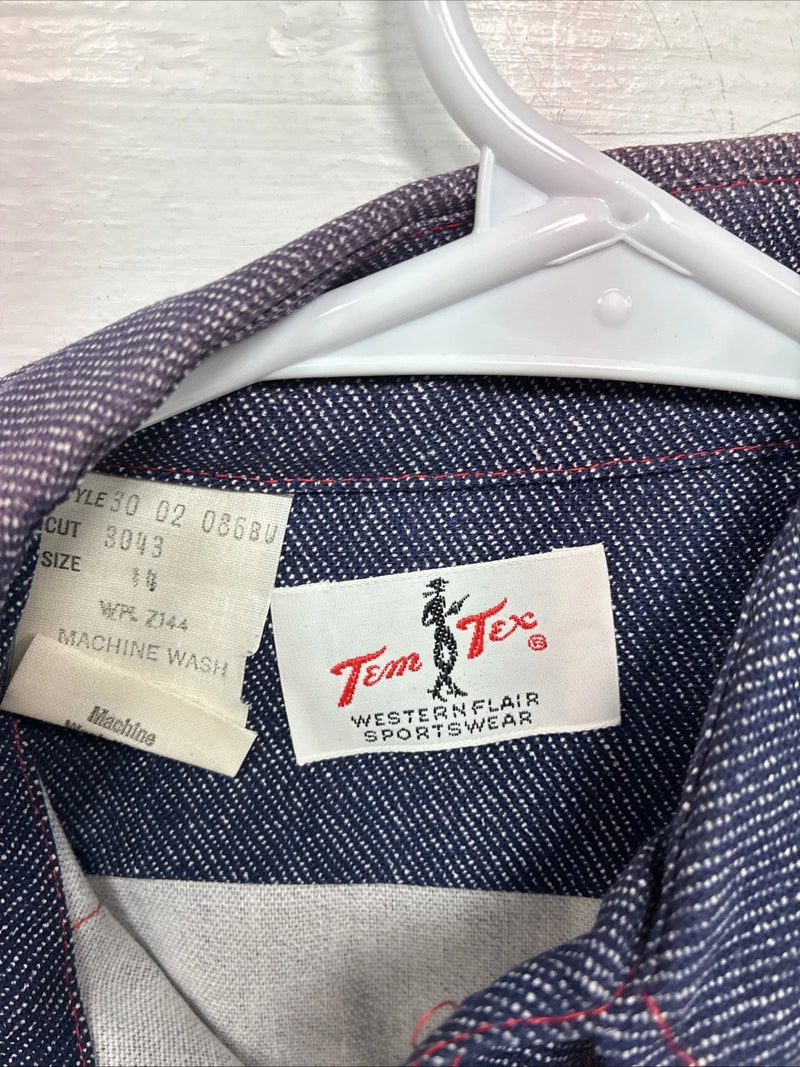 New Kids Tem Tex Blue Jean Long Sleeve Pearl Snap 14 AA-22