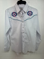 New Women’s Country Charmer White Design Long Sleeve Pearl Snap Medium LL-4