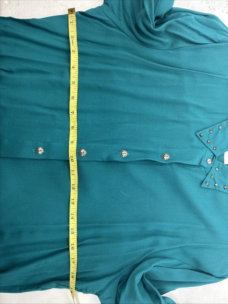 New Women’s Rough Rider Teal Long Sleeve Button Up Large KK-20