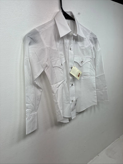 New Boys ELY Cattleman White Long Sleeve Pearl Snap Size 8 MM-15