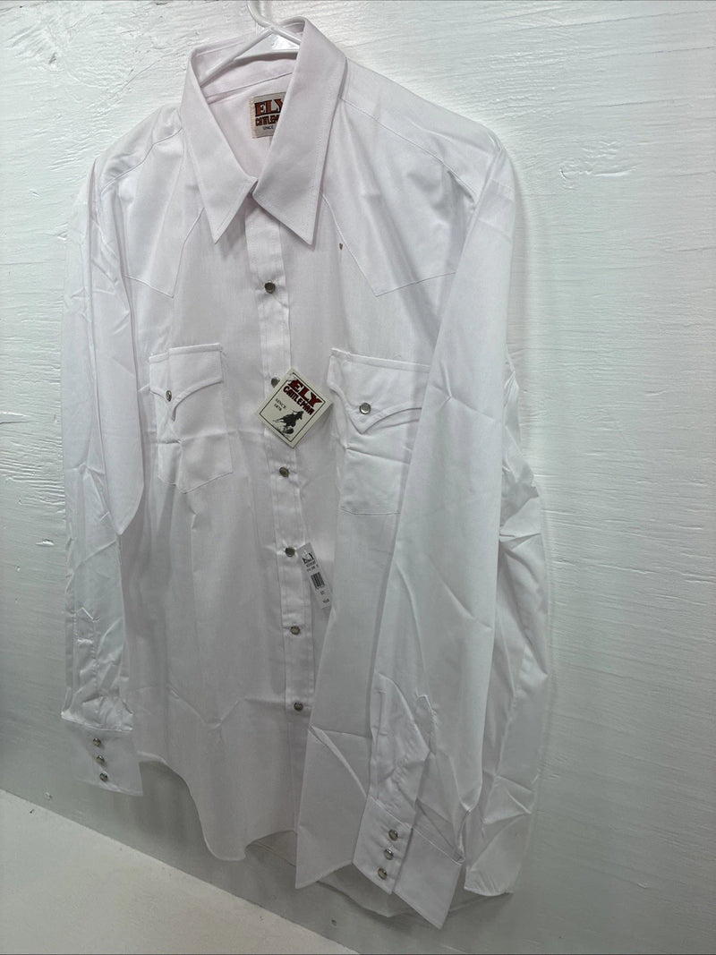 New Men’s ELY Cattleman White Long Sleeve Pearl Snap 16.5 X 36 Large X-105