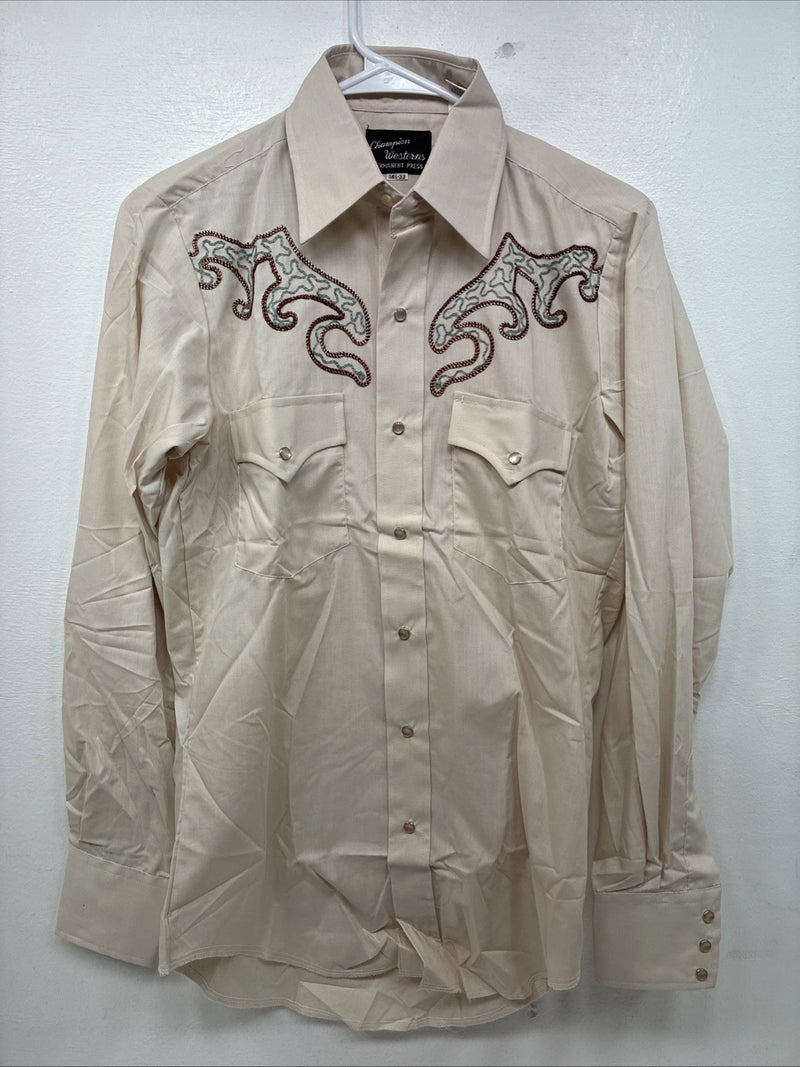 New Women’s Champion Western Tan Design Long Sleeve Pearl Snap 14.5 MM-44