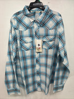 New Women’s Cumberland Blue Plaid Long Sleeve Pearl Snap XL  GG-79