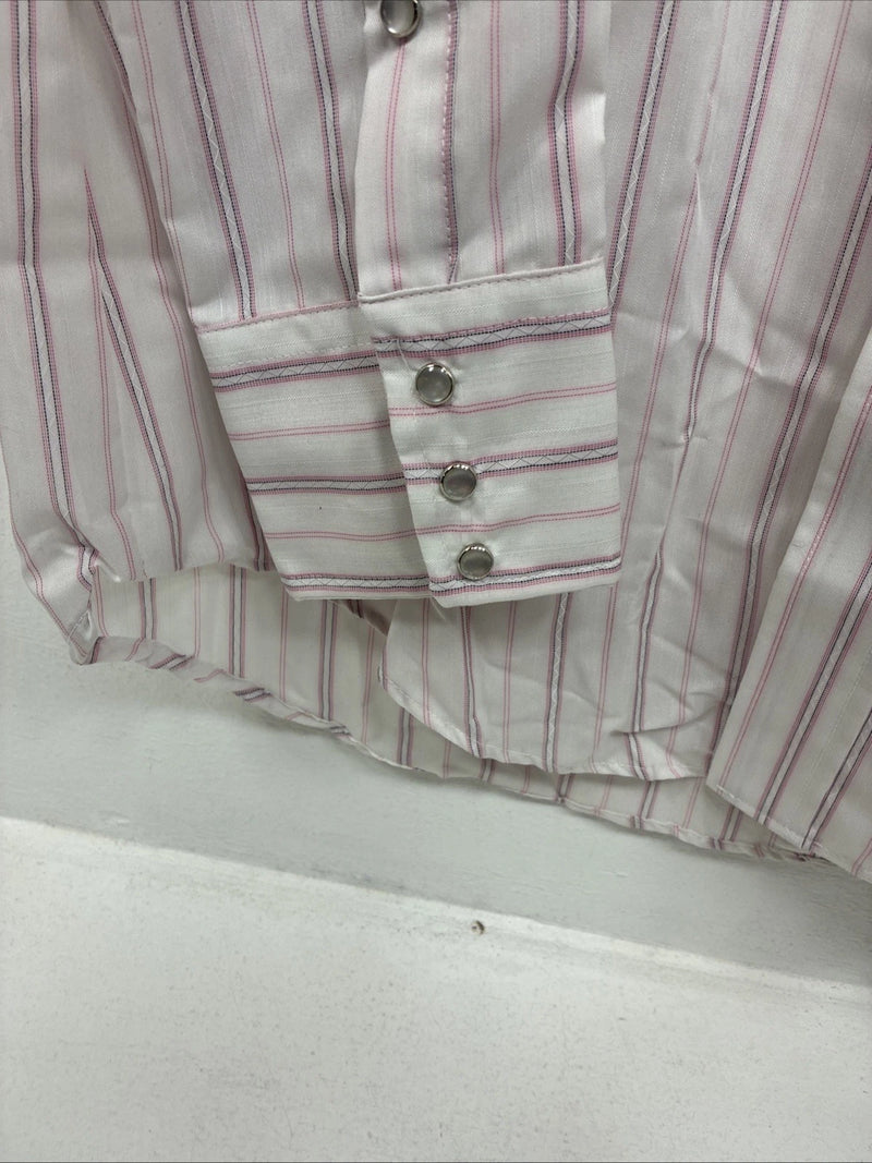 New Women’s H Bar C Pink Stripe Long Sleeve Pearl Snap Size 35 MM-25