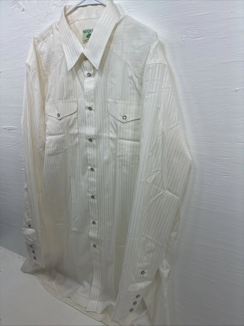 New Men’s Mesquite Off White Stripe Long Sleeve Pearl Snap 2XL H-44