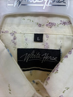 New Women’s White horse Yellow Floral Long Sleeve Pearl Snap Large GG-86