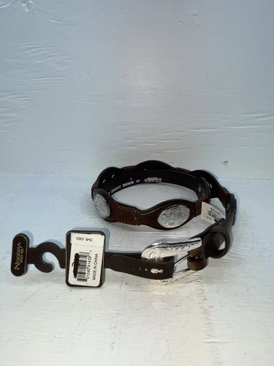New Brown Genuine Leather Nocona Silver Pendent 30” Belt #N3420402 JJ-137