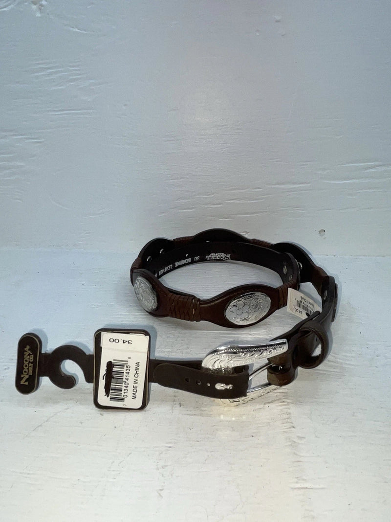 New Brown Genuine Leather Nocona Silver Pendent 30” Belt #N3420402 JJ-137