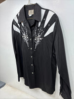 New Women’s 1849 RanchWear Black White Design Long Sleeve Button Up Large 3B-9