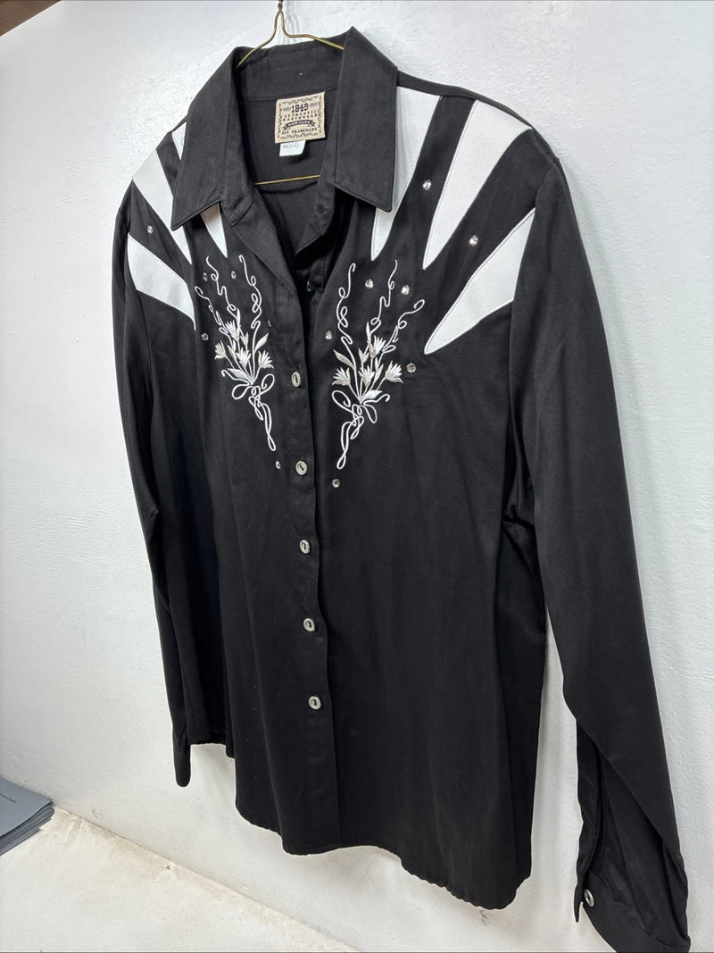 New Women’s 1849 RanchWear Black White Design Long Sleeve Button Up Large 3B-9