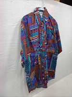 New Men’s San Angelo Multicolor Design Short Sleeve Bottom Up Large AA-60
