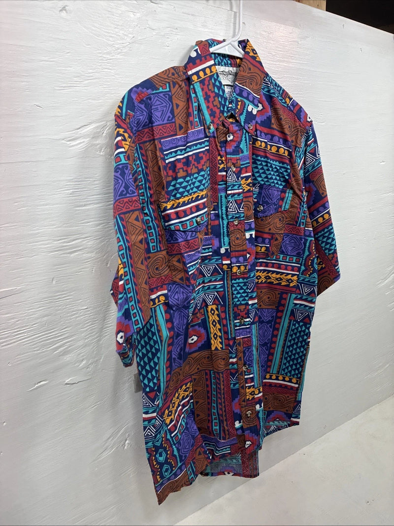 New Men’s San Angelo Multicolor Design Short Sleeve Bottom Up Large AA-60
