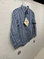 New Kids ELY Classic Blue Stripe Long Sleeve Button Up Small CC-97