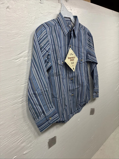 New Kids ELY Classic Blue Stripe Long Sleeve Button Up Small CC-97