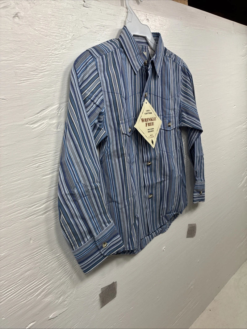 New Kids ELY Classic Blue Stripe Long Sleeve Button Up Small CC-97