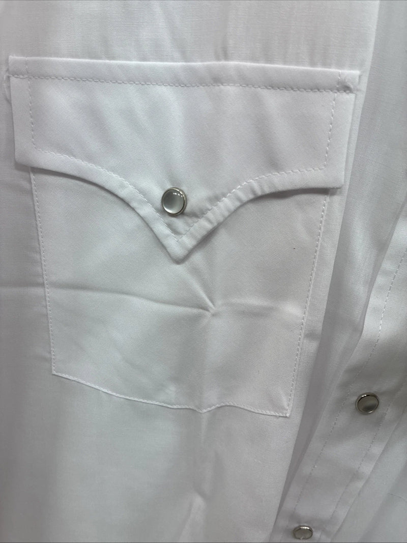 New Men’s ELY Cattleman White Simple Short Sleeve Pearl Snap 18.5 2XL F-83