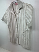 New Women’s H Bar C Gray White Stripe Short Sleeve Button Up Size 30 TT-55