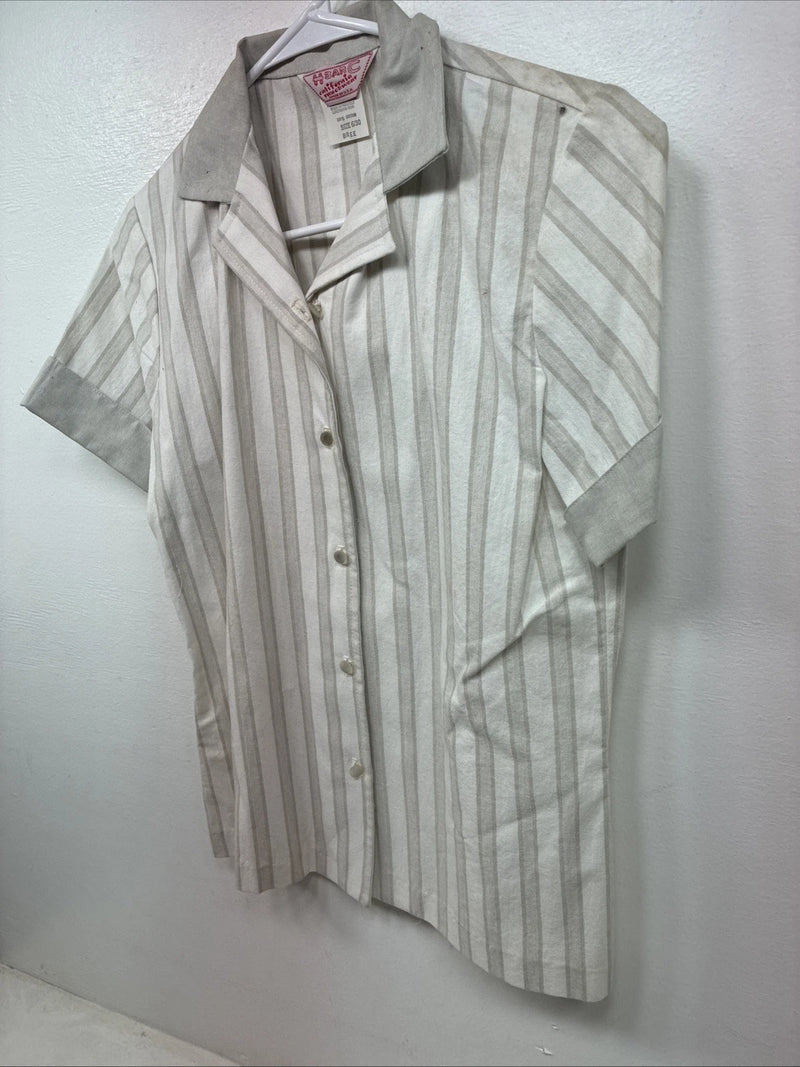 New Women’s H Bar C Gray White Stripe Short Sleeve Button Up Size 30 TT-55