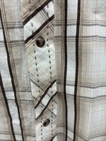 New Men’s ELY 1878 Brown White Plaid Long Sleeve Pearl Snap 2XL R-27