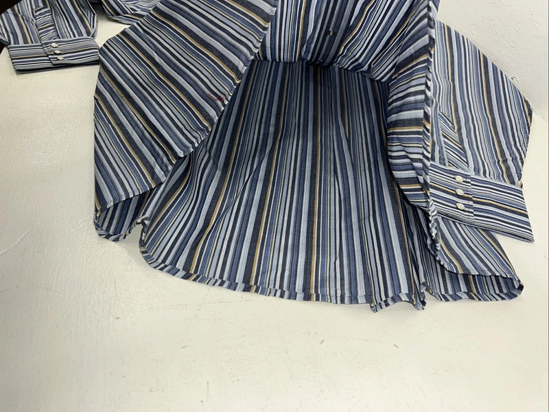 New Men’s Blue Stripped White House Pearl Snap Long Sleeve Shirt. XXL G-64