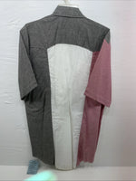 New Men’s Cowboy Threads Grey White Pink Short Sleeve Button Up Medium B-91