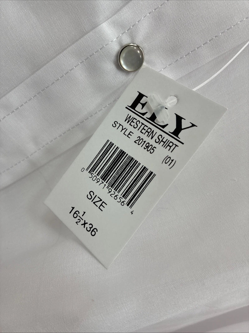 New Men’s ELY Cattleman White Long Sleeve Pearl Snap 16.5 X 36 Large X-105