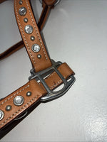 New Light Oil Brown Leather Jewl Bling Full horse Show Halter 3C-17