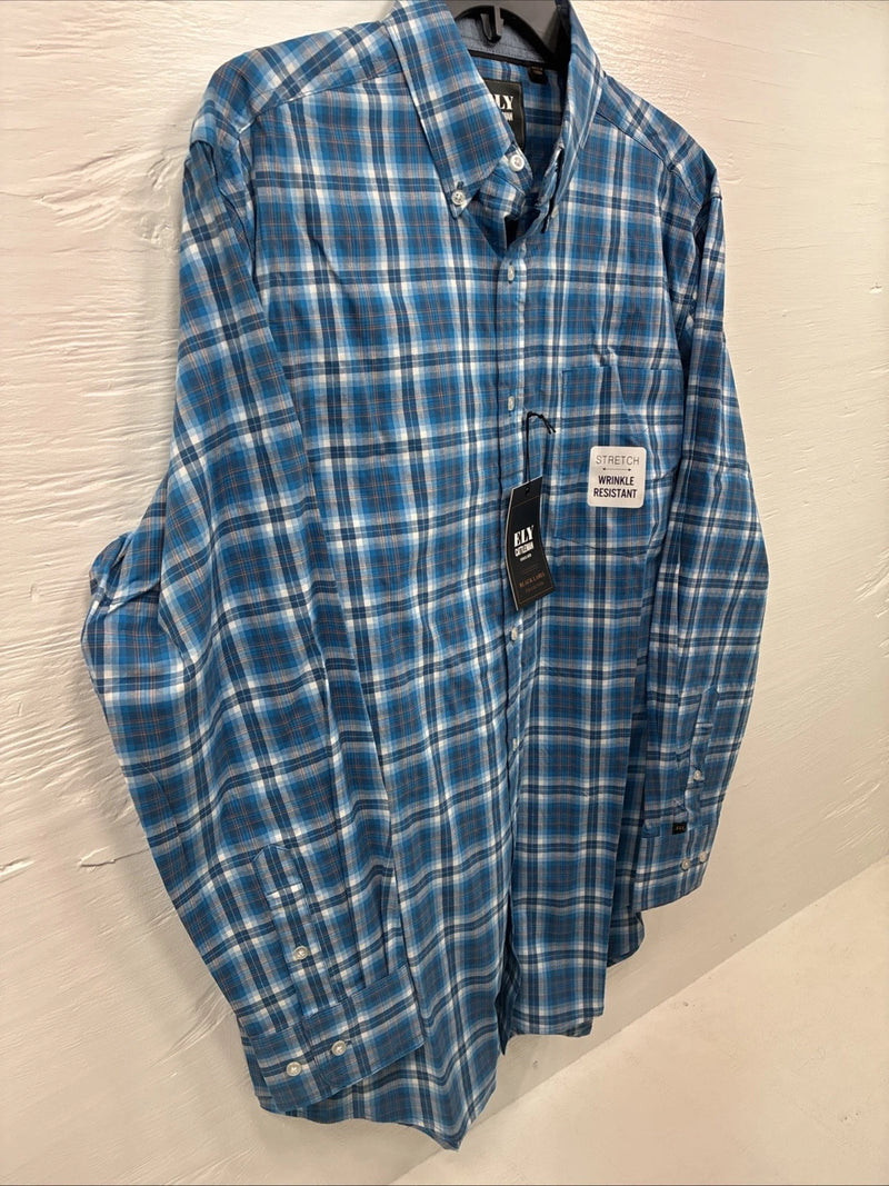 New Men ELY Cattleman Blue Paid Long Sleeve Button Up Medium J-88
