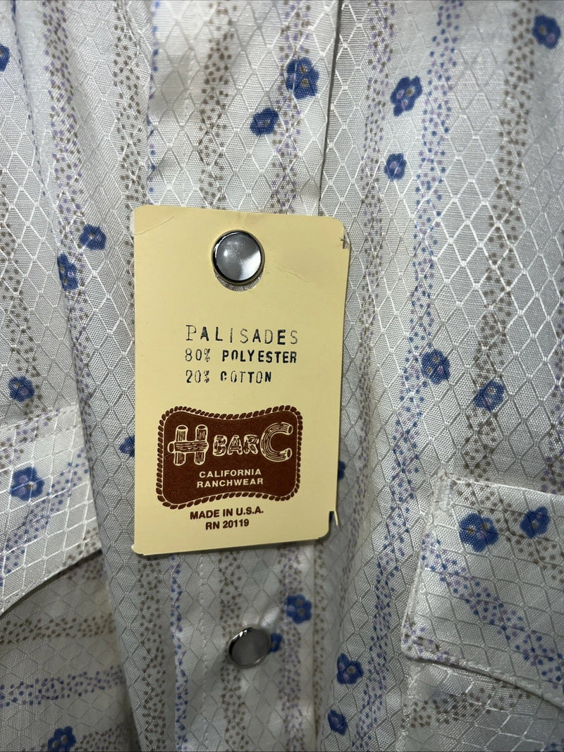 New Men’s White Floral HbarC Ranchwear Long Sleeve Pearl Snap Shirt 16x34 L S-32