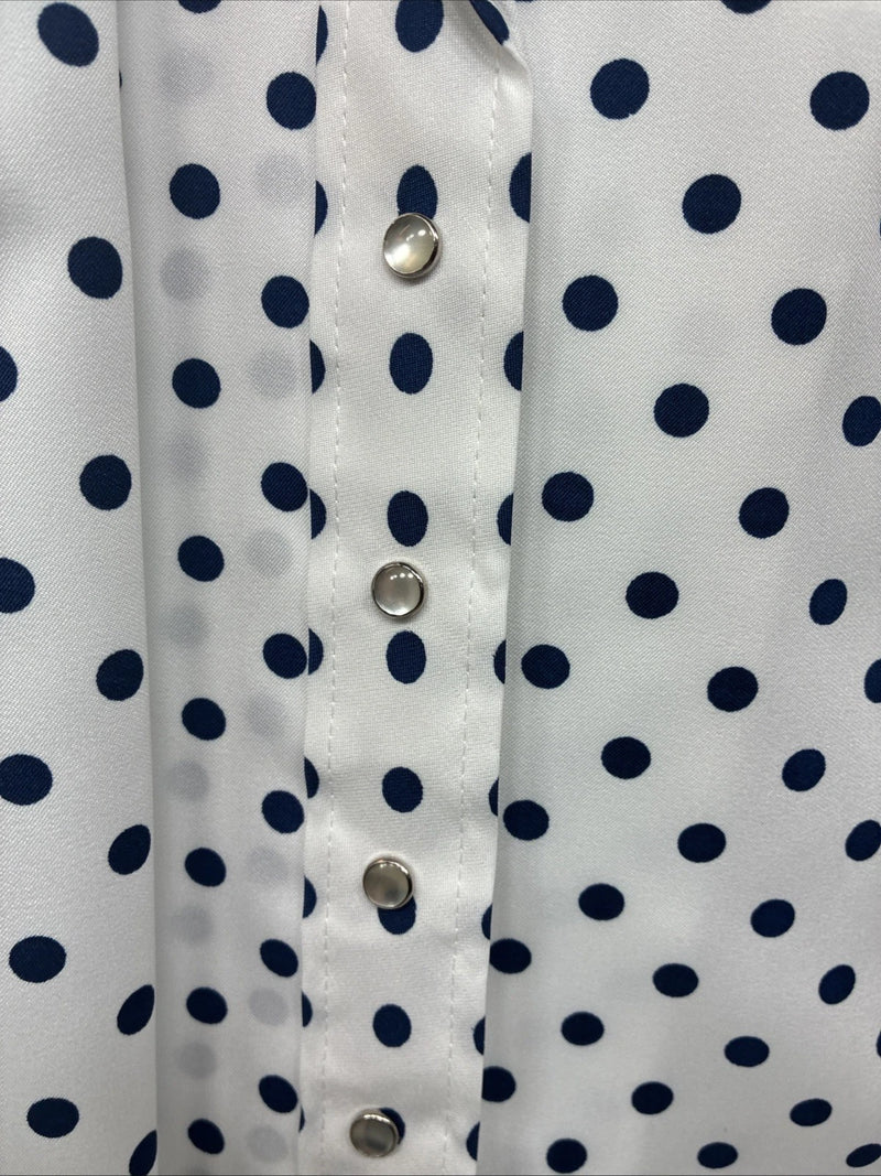 New Women’s Dickson Jenkins White Polkadot Long Sleeve Pearl Snap Size 30 KK-60