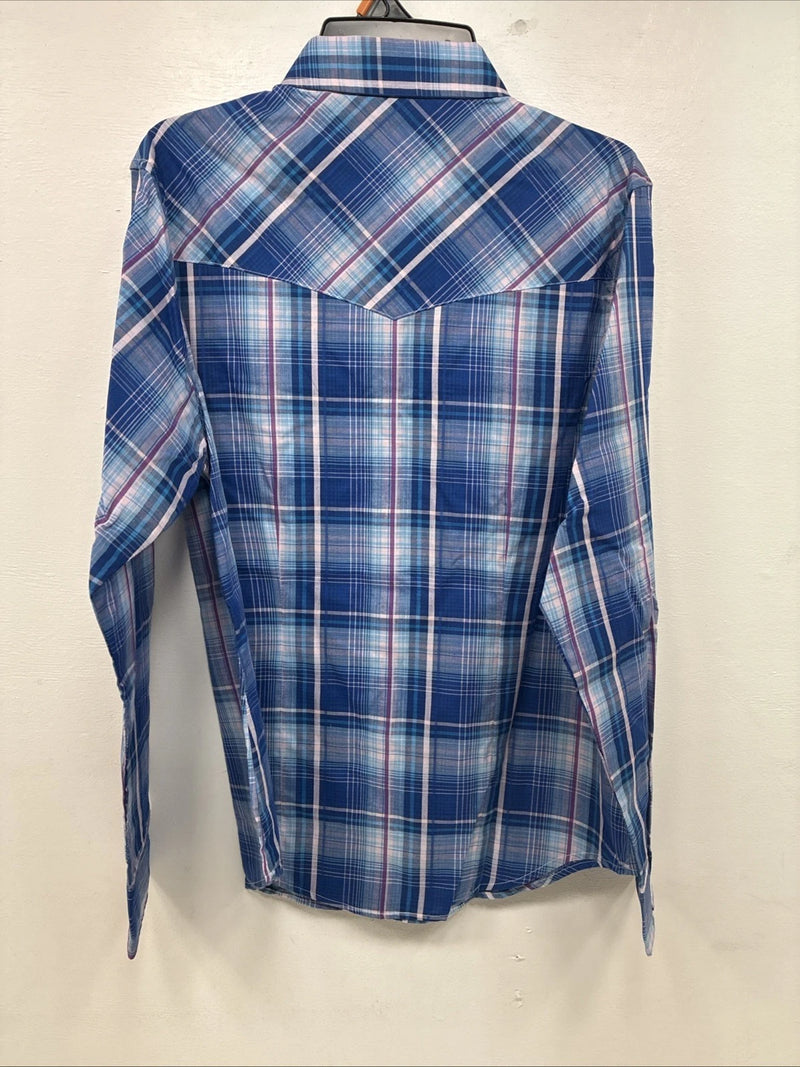New Women’s Cumberland Blue Purple Plaid Long Sleeve Pearl Snap Medium KK-96