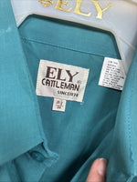 New Men’s ELY Cattleman Teal Simple Long Sleeve Pearl Snap Medium J-92