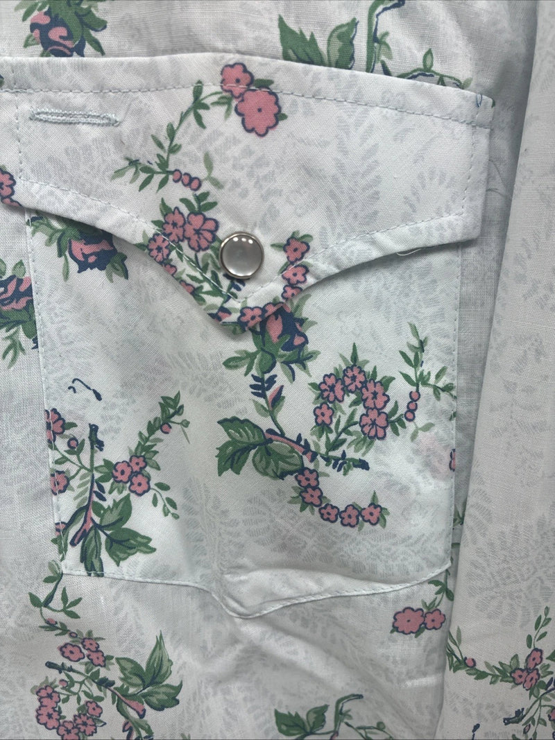 New Men’s Texson Blue Floral Long Sleeve Pearl Snap 14 X 32 Small V-65