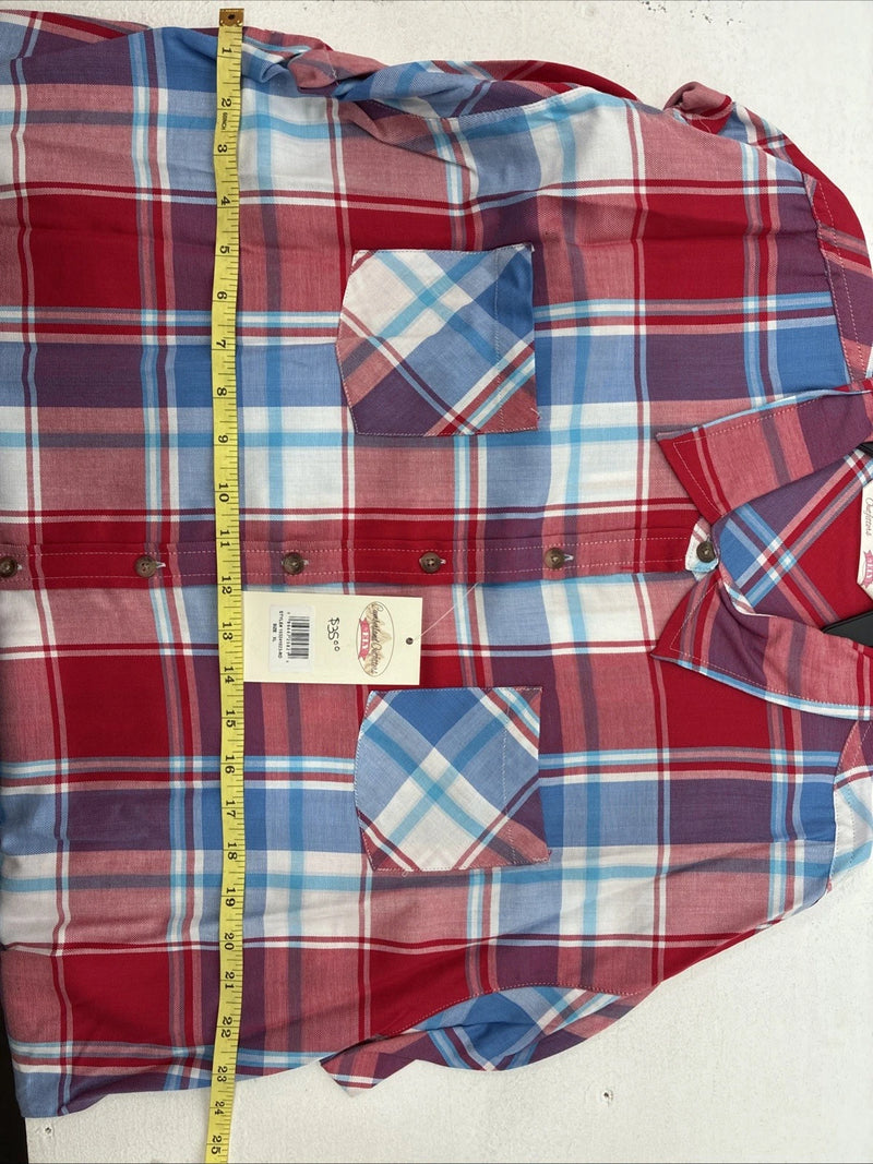 New Women’s Cumberland Red Blue Plaid Short Sleeve Button Up XL GG-21