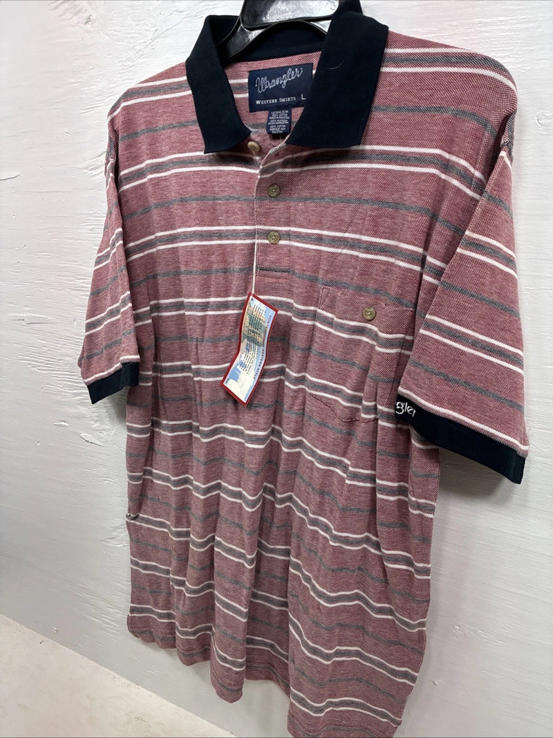 New Men’s Wrangler Pink Stripe Short Sleeve Polo Shirt Large DD-10