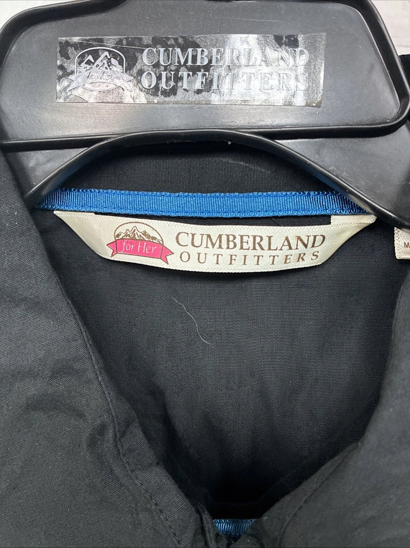 New Women’s Cumberland Black Blue Design Long Sleeve Pearl Snap Large GG-87