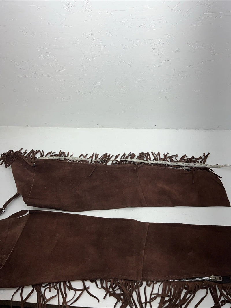 NOS Brown Show Western Chaps With Fringe Adjustable 44” Waist  I-61
