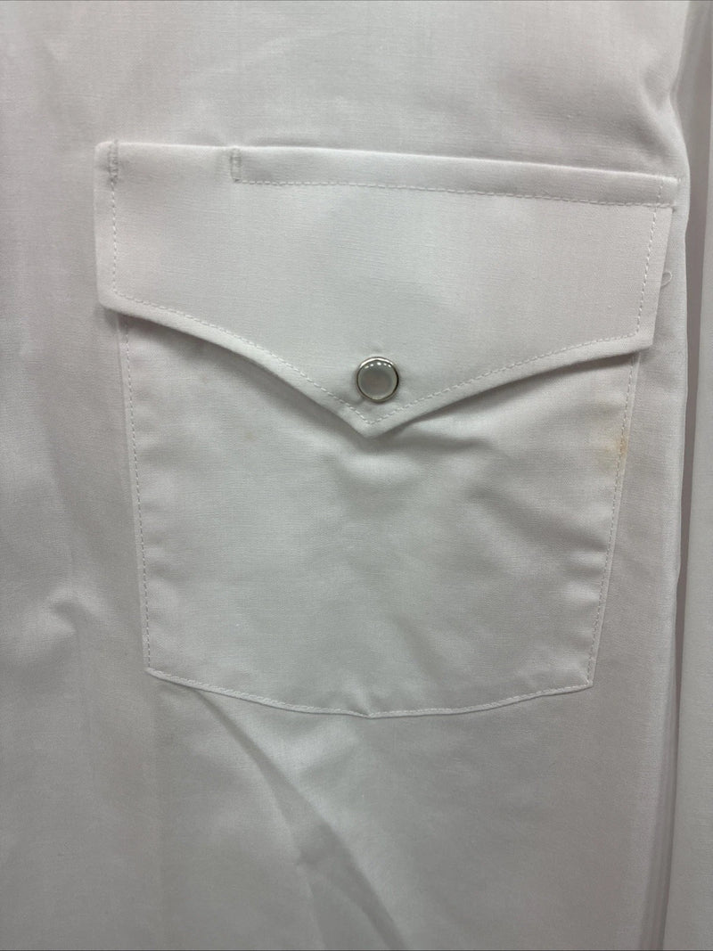New Men’s White Horse White Long Sleeve Simple Pearl Snap 4XL J-48