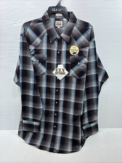 New Men’s ELY Cattleman Multiple Color Flannel Long Sleeve Pearl Snap 4XL E-83