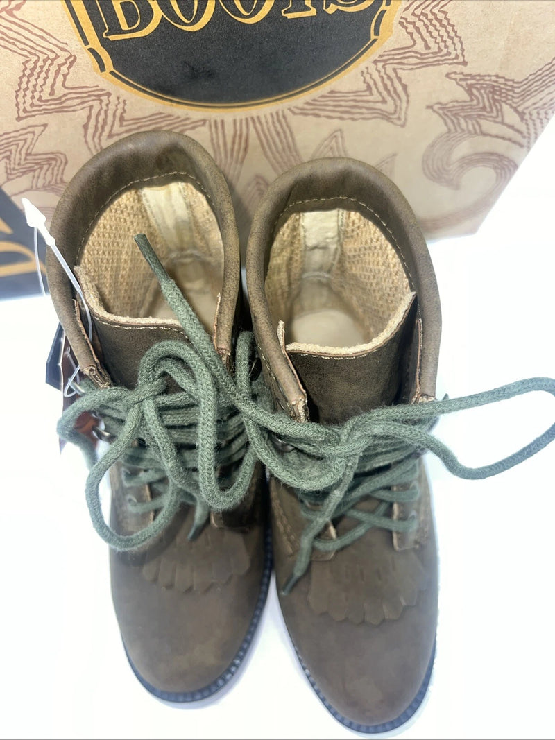 New Children’s Brown Distress Dan Post Lace Up Cowboy Boots. 9 D. 24-9