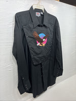New Men’s ELY diamond Black Eagle Design Long Sleeve Pearl Snap 2XL H-38