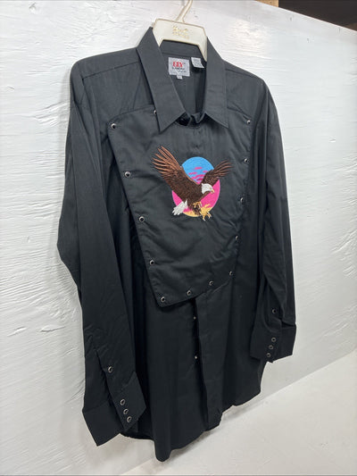 New Men’s ELY diamond Black Eagle Design Long Sleeve Pearl Snap 2XL H-38