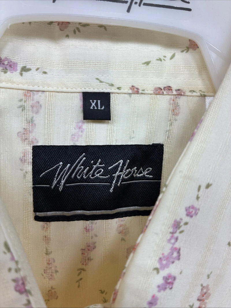 New Women’s White Horse Yellow Floral Long Sleeve Pearl Snap Size XL YY-46 