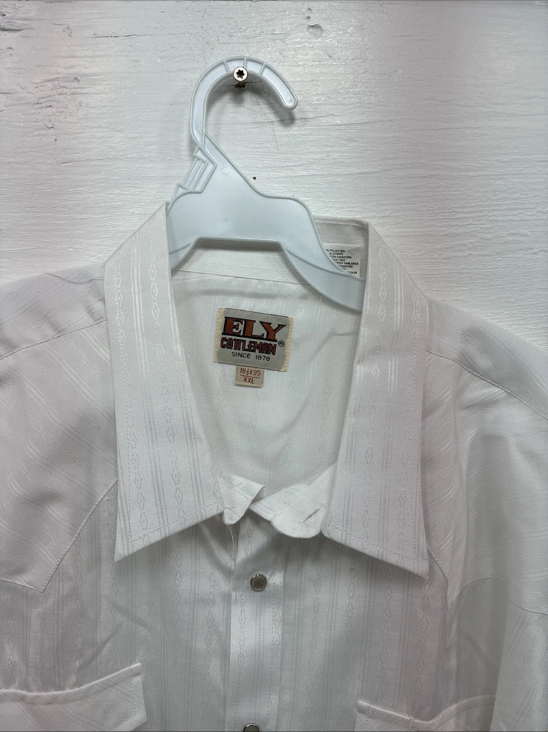 New Men’s ELY Cattleman White Stripe Long Sleeve Pearl Snap 18.5 X 35 2XL F-64